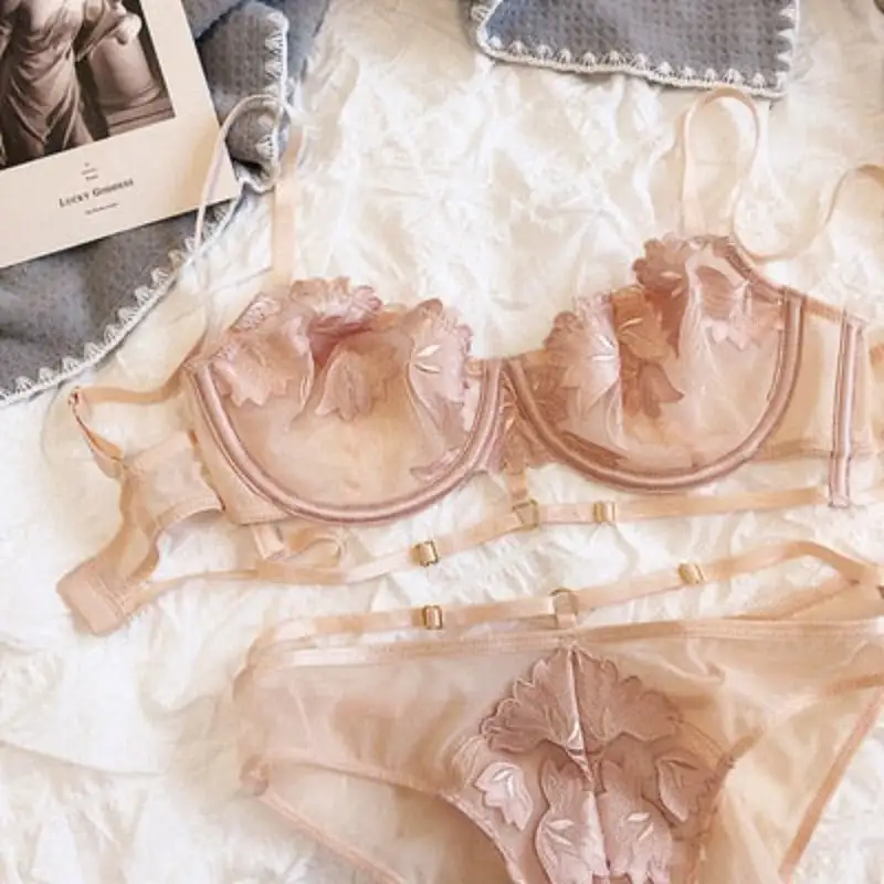 Adjustable Ribbon Lace Lingerie Set