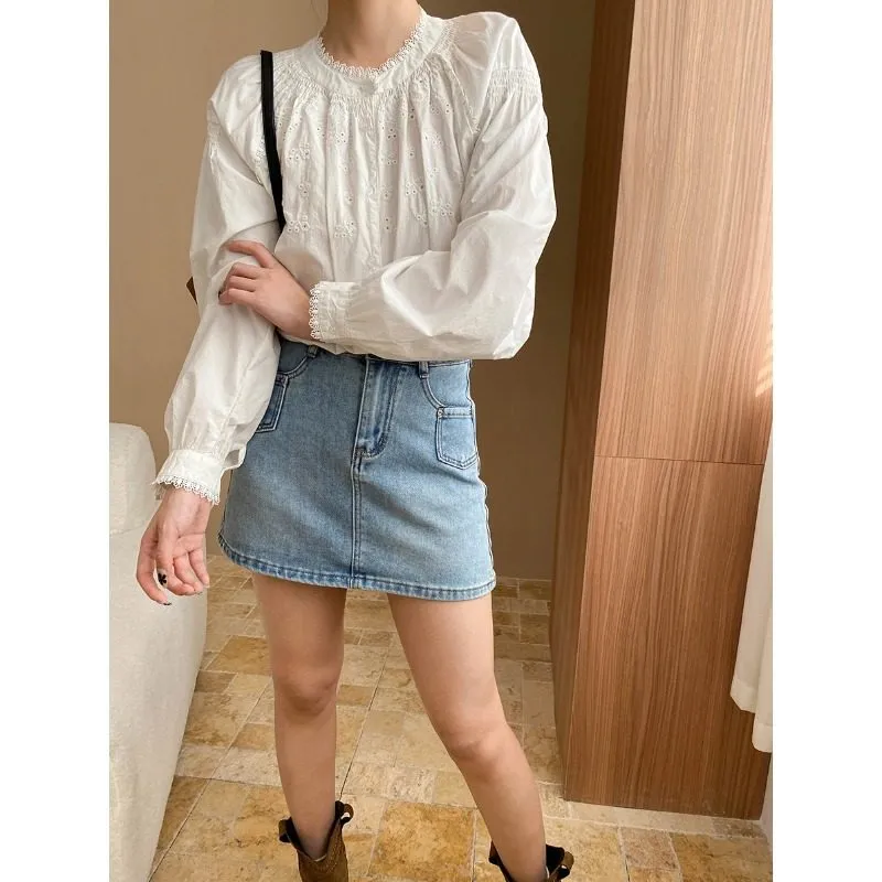 Relaxed Embroidered Lace Trim Shirt