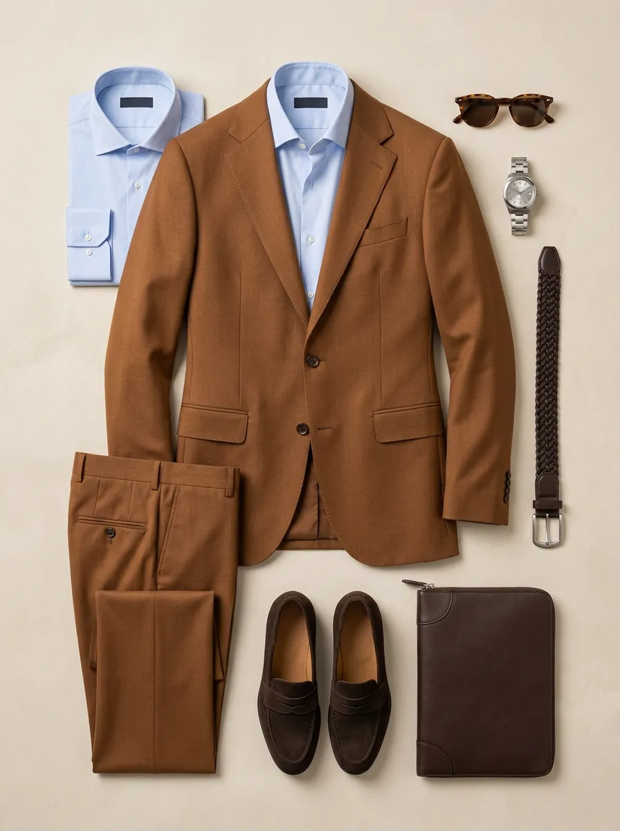 Notch-Lapel Two-Button Single-Breasted Flap-Pocket Men's Two-Piece Suit Set