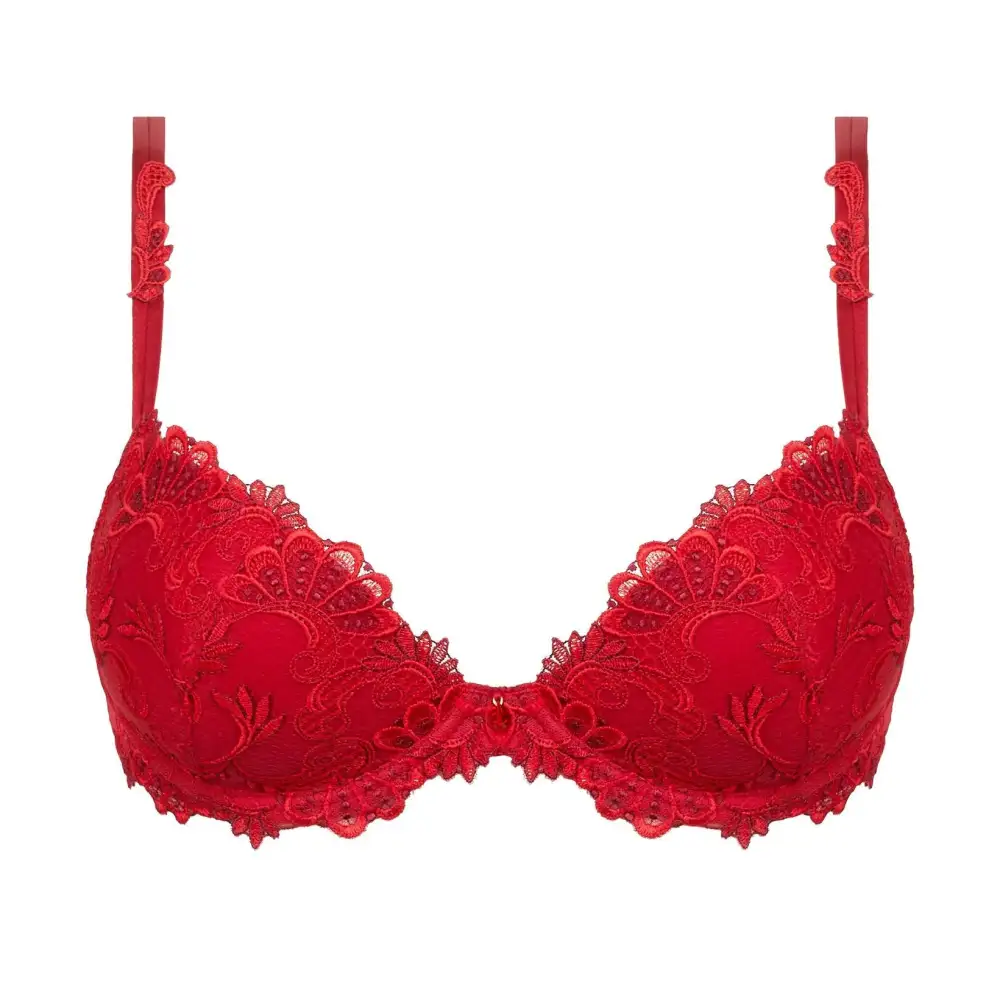 Women's Underwire Spacer Molded Padded Guipure Lace Mesh Floral Detail Decorative Stone Bra