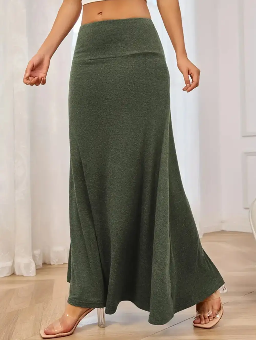 Knit High Waist Midi Skirt