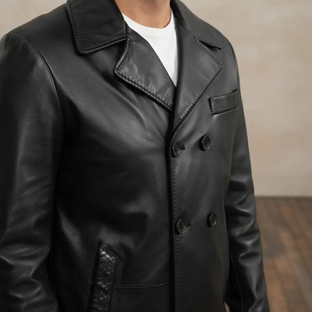 Leather Biker Double Breasted Lapel Collar Jacket