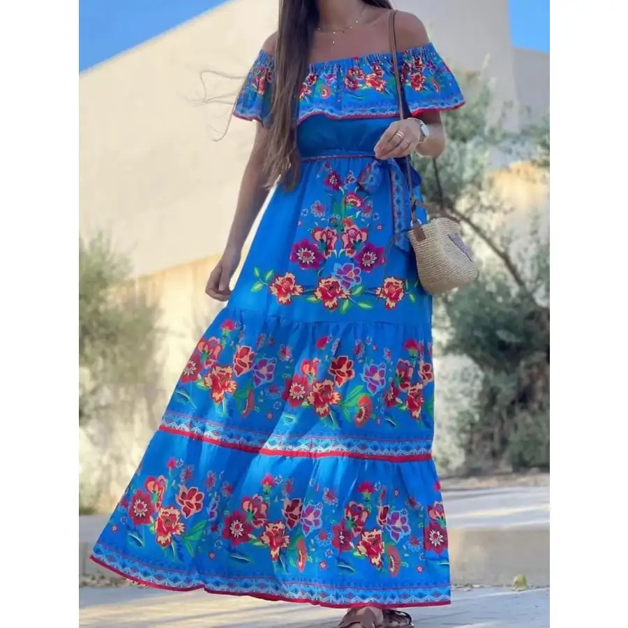 Floral Off Shoulder Ruffle Maxi Dress