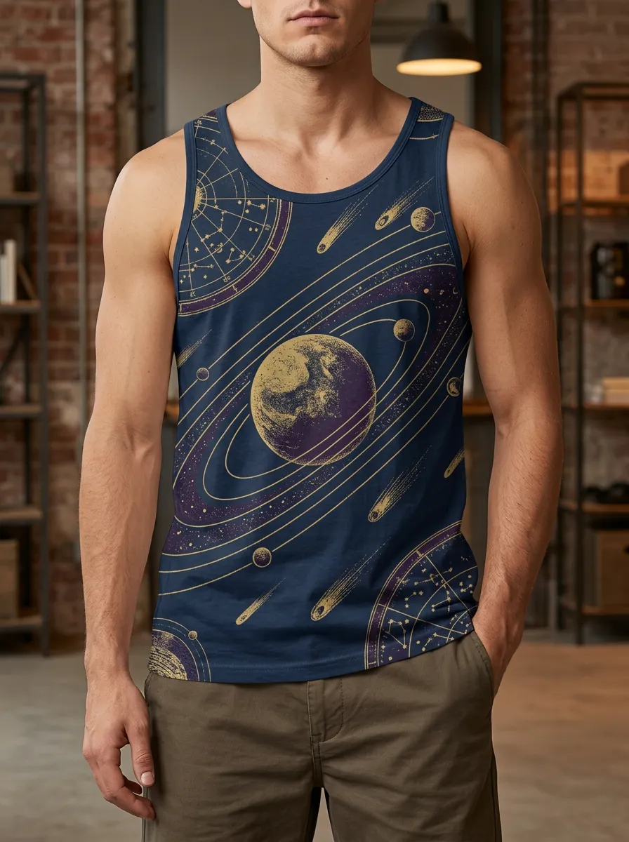 Men's Astronomy Solar System Star Chart Tank Top