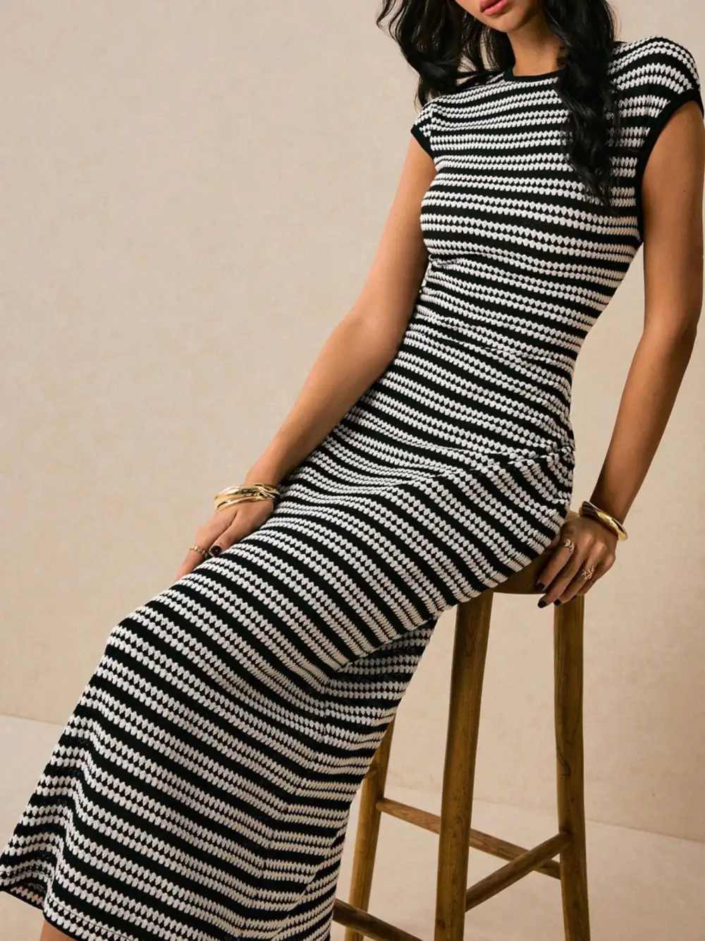 Balanced Detail Striped Midi Dress
