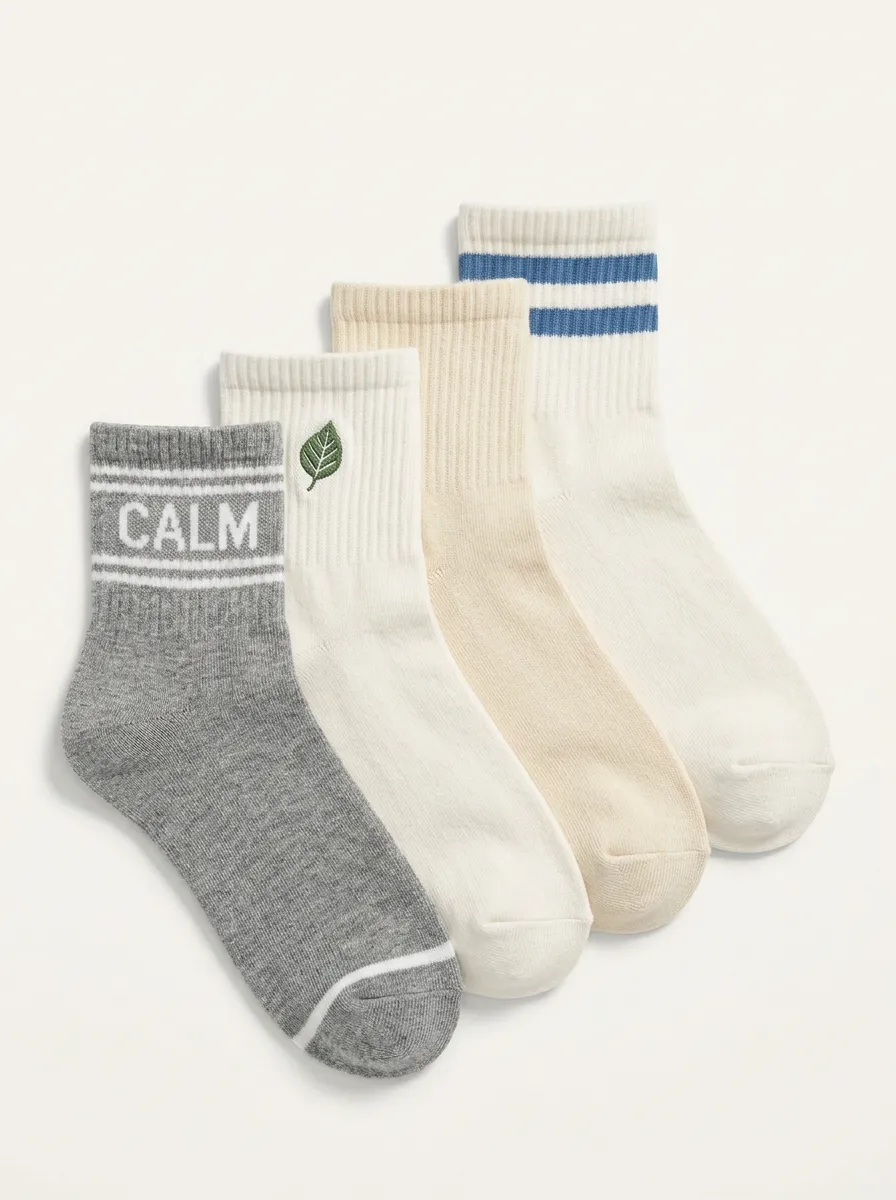 Leaf Striped Minimalist Men's Four-Pair Long Socks