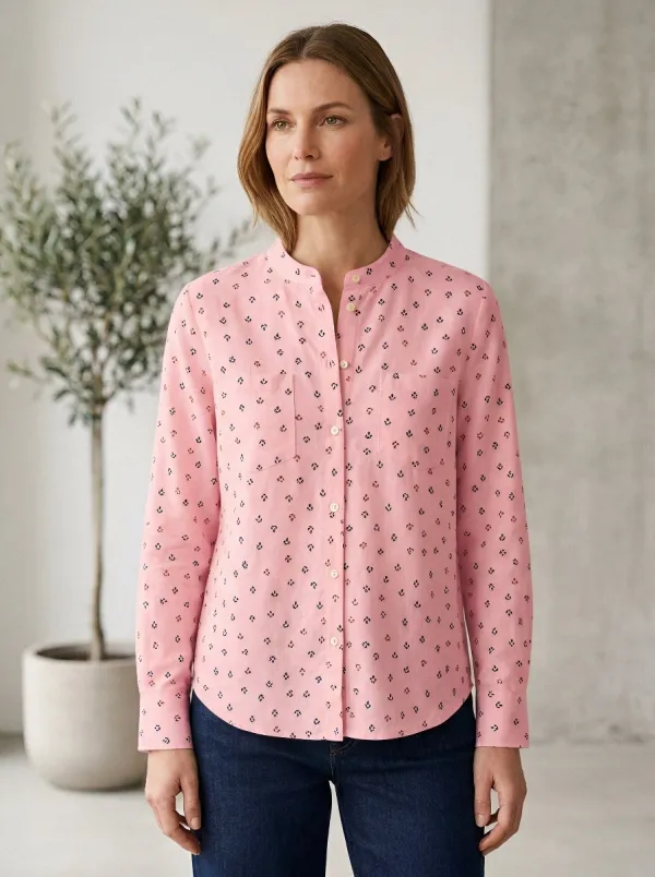 Women's Casual Floral Geometric Printed Mandarin Collar Shirt