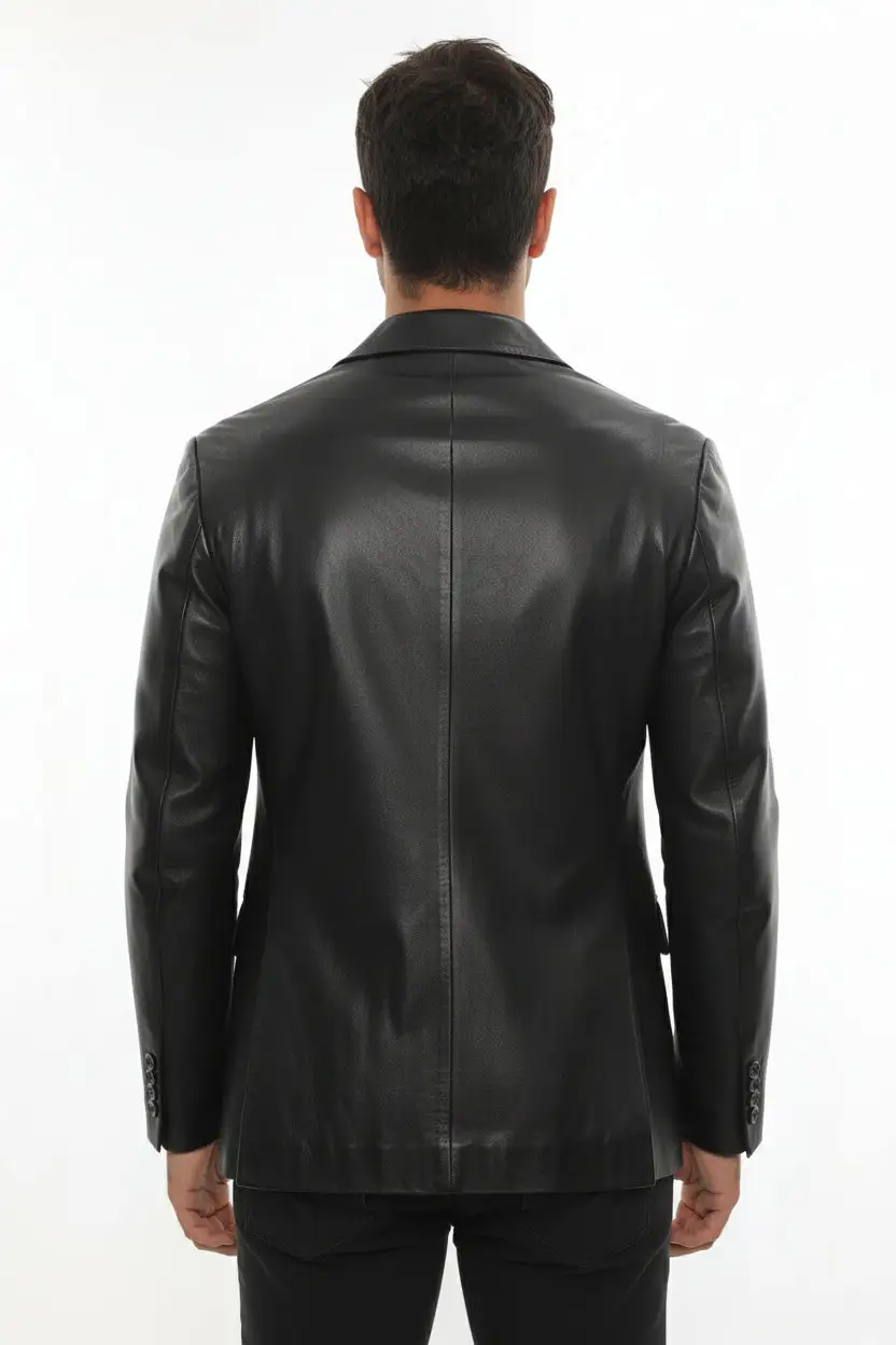 Leather Double Breasted Lapel Collar Jacket