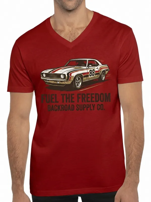 Men's Muscle Car Fuel The Freedom Printed V-Neck T-Shirt