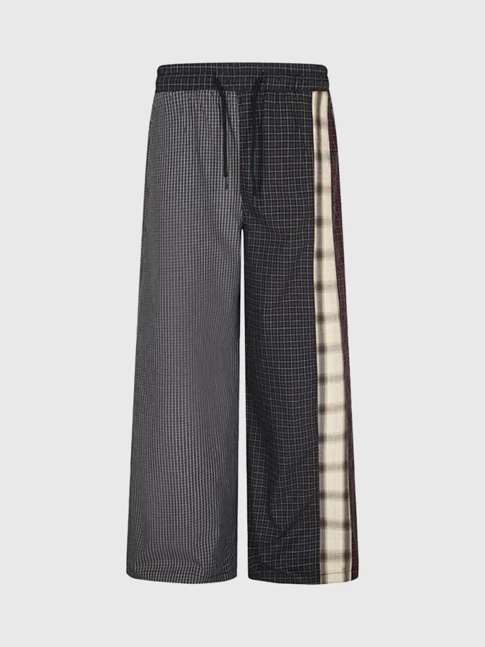 Wide-Leg Plaid Patchwork Pants