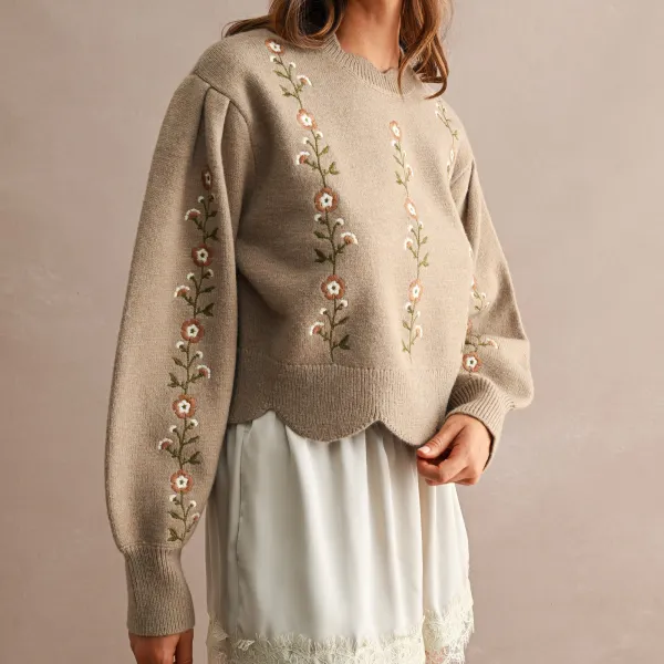 Floral Embroidered Scallop Top
