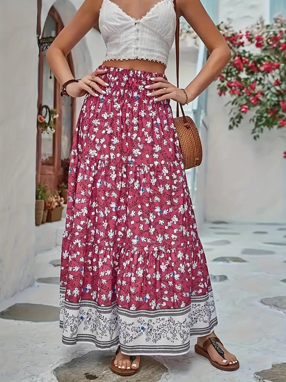 Full Size Tiered Printed Skort