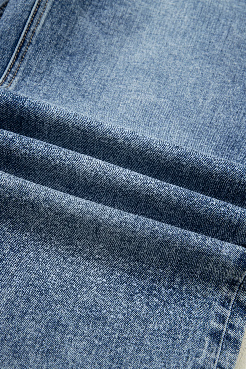 Washed Blue Cuffed Straight Jeans