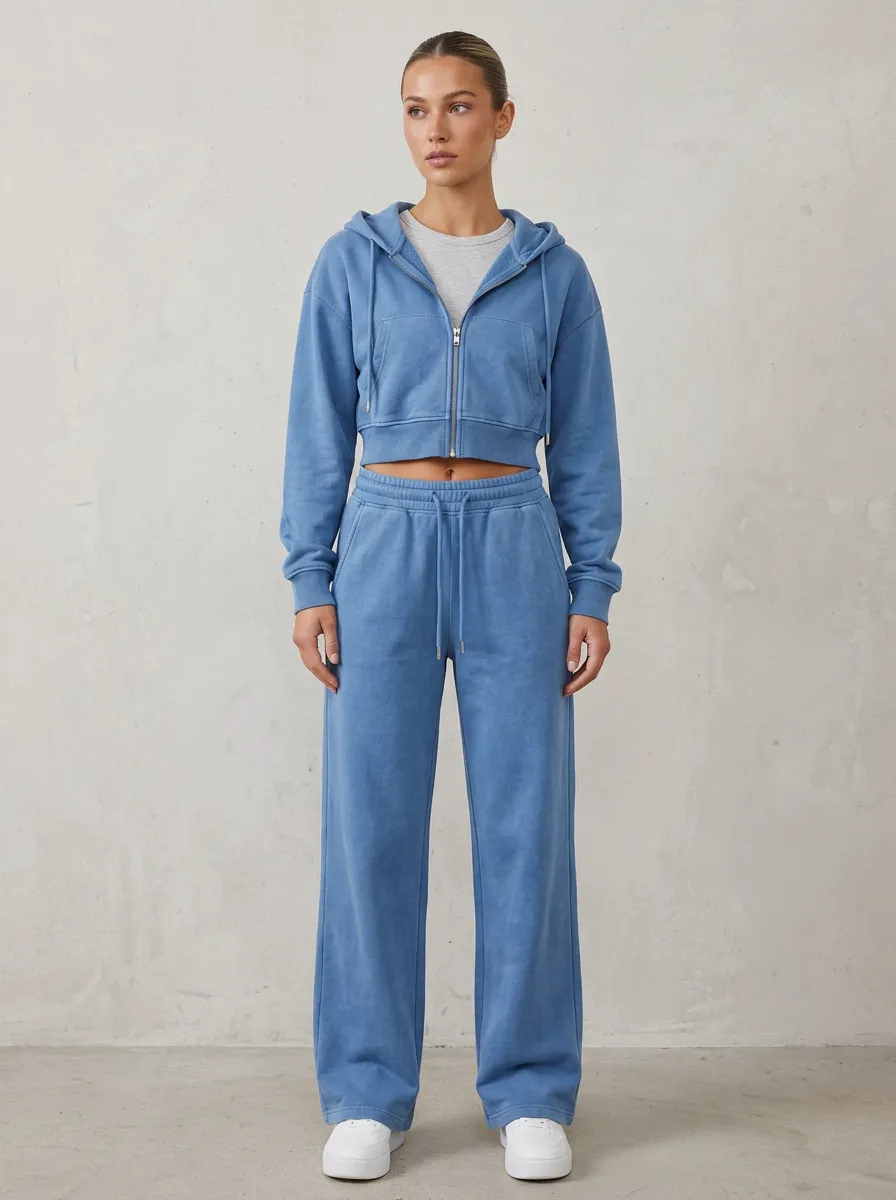 Cropped Zip-Up Women's Cropped Zip-Up Hoodie Jogger Active Set