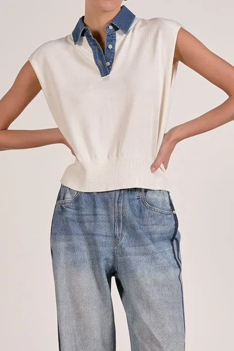 Navy Cap Sleeve Sleeveless Knit Top