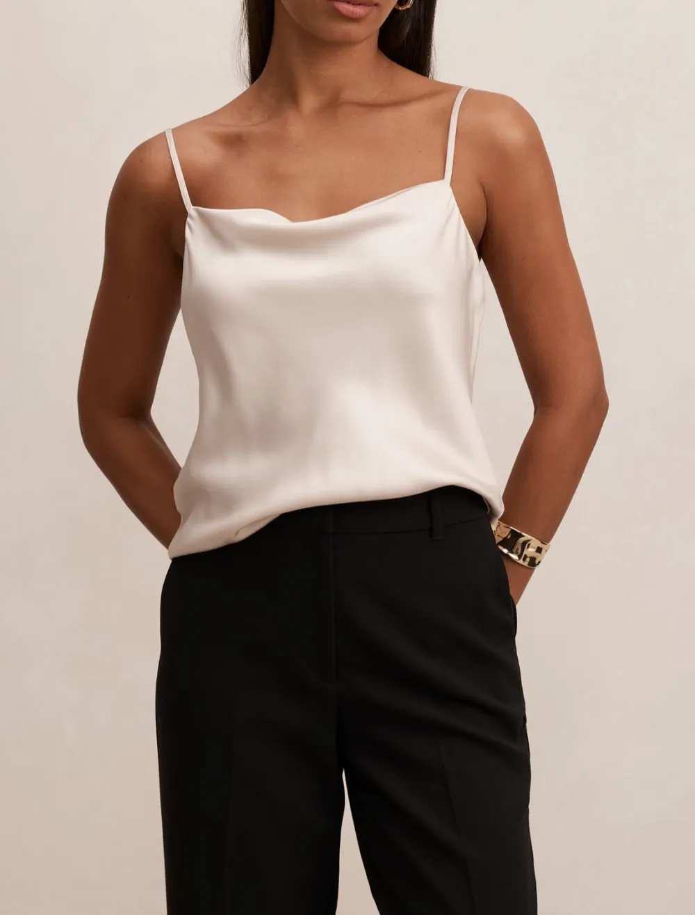 White Satin Thin Strap Camisole Top