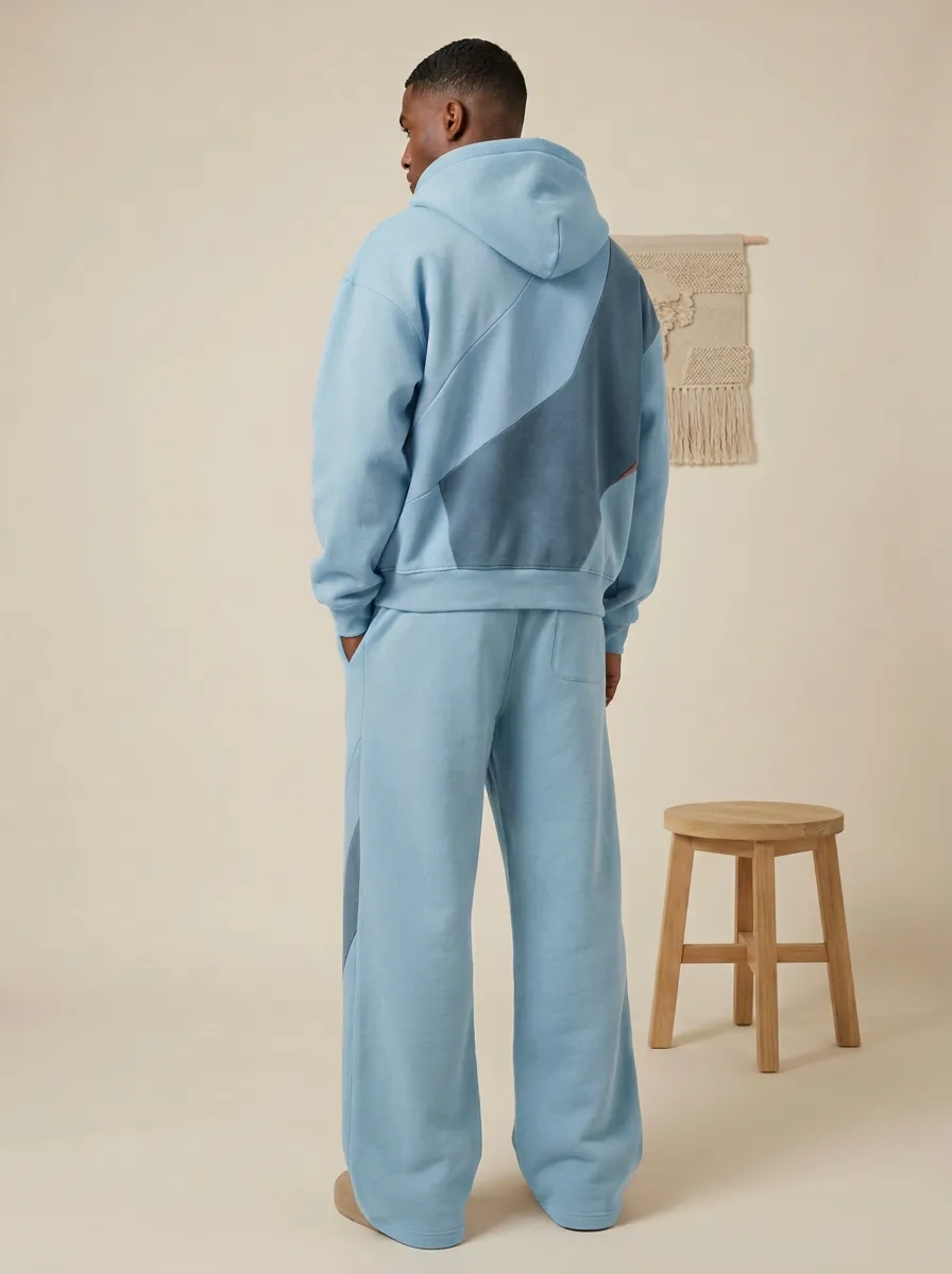 Men's Casual Streetwear Colorblock Pattern Printed Hoodie Sweatpants Set