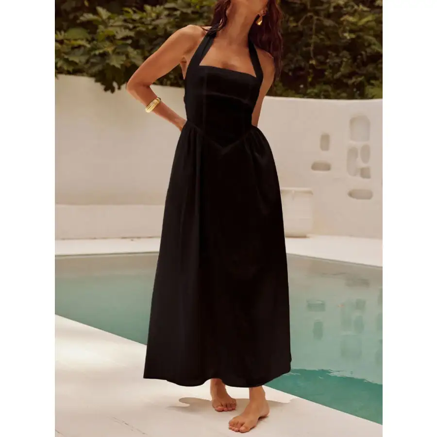 Relaxed Halter Neck Maxi Dress with Pockets