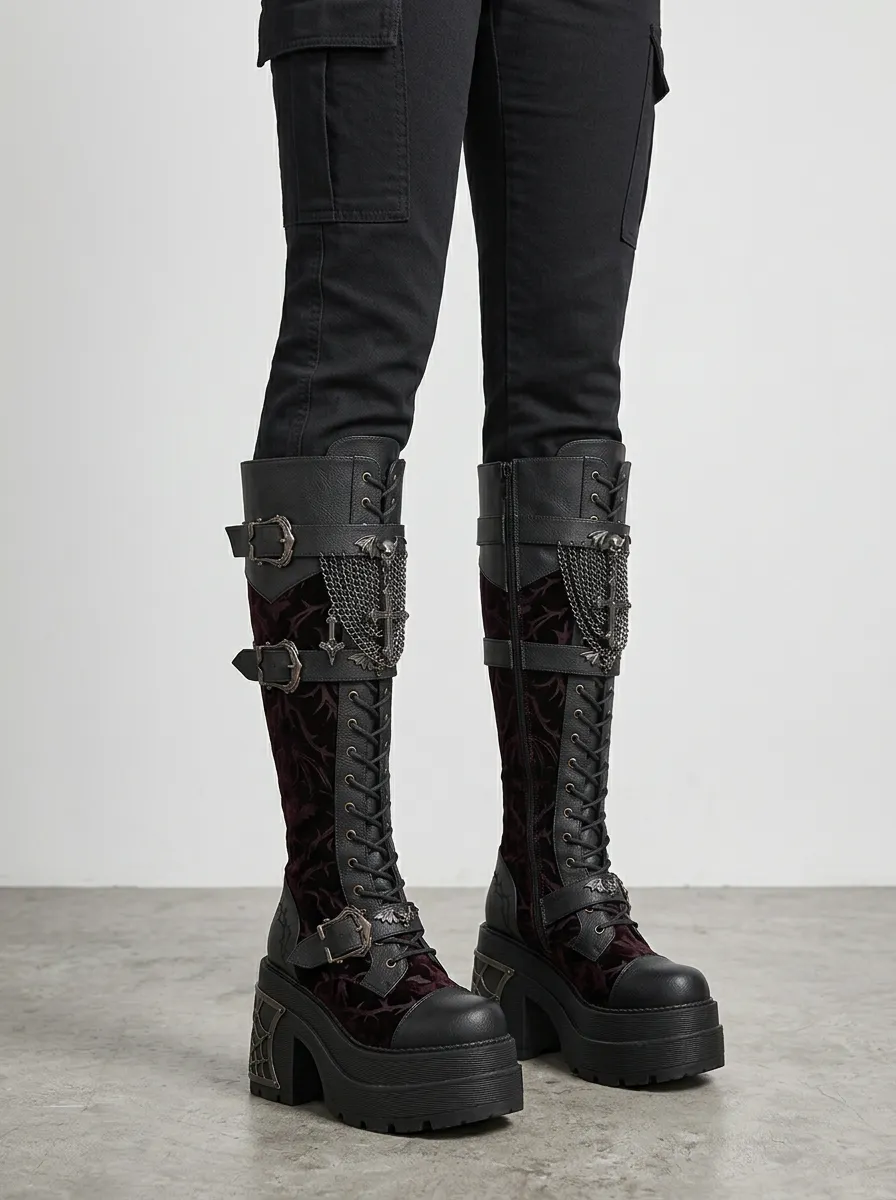 Darkwear Bat Cross Chain Look Women's Gothic Platform Boots