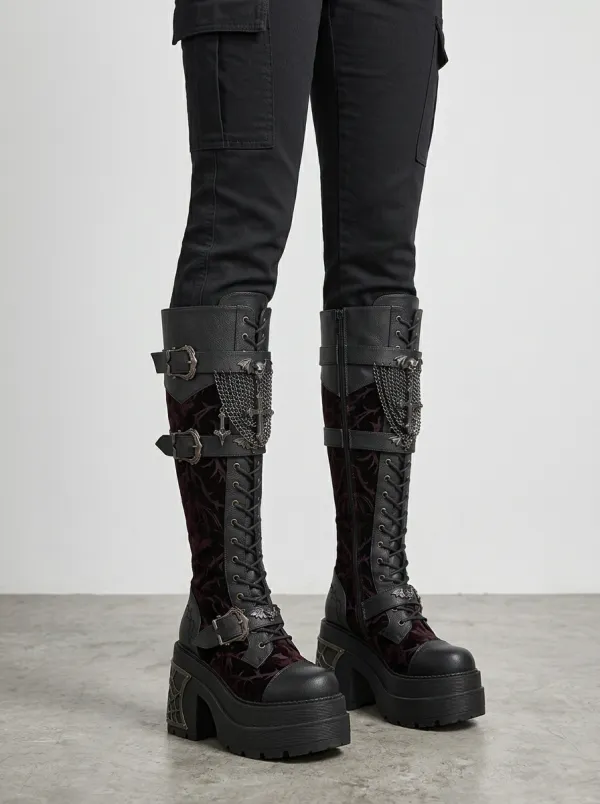 Darkwear Bat Cross Chain Look Women's Gothic Platform Boots