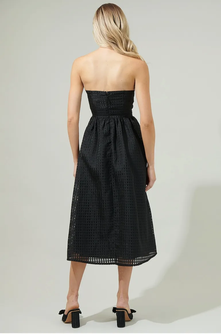 Black Windowpane Textured Midi Dress