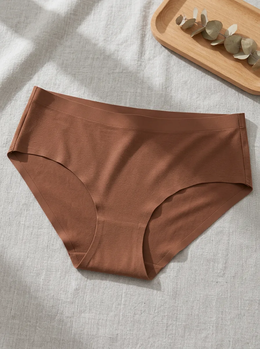 Women's Solid Brown Seamless Briefs Panties
