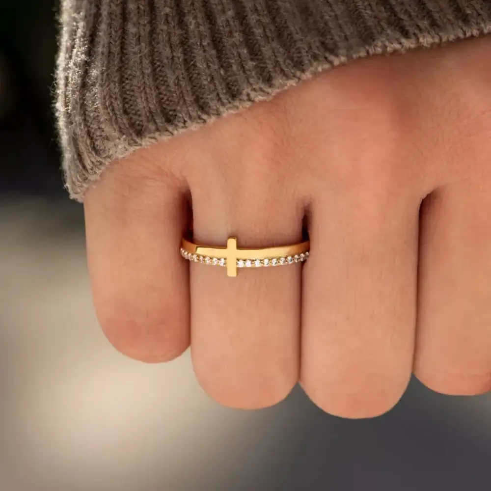Gold-Plated Sterling Cross Ring