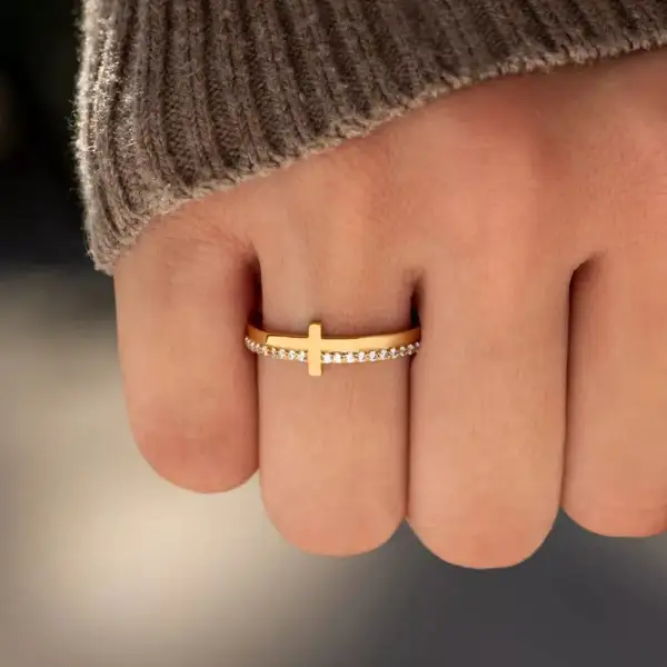 Gold-Plated Sterling Cross Ring