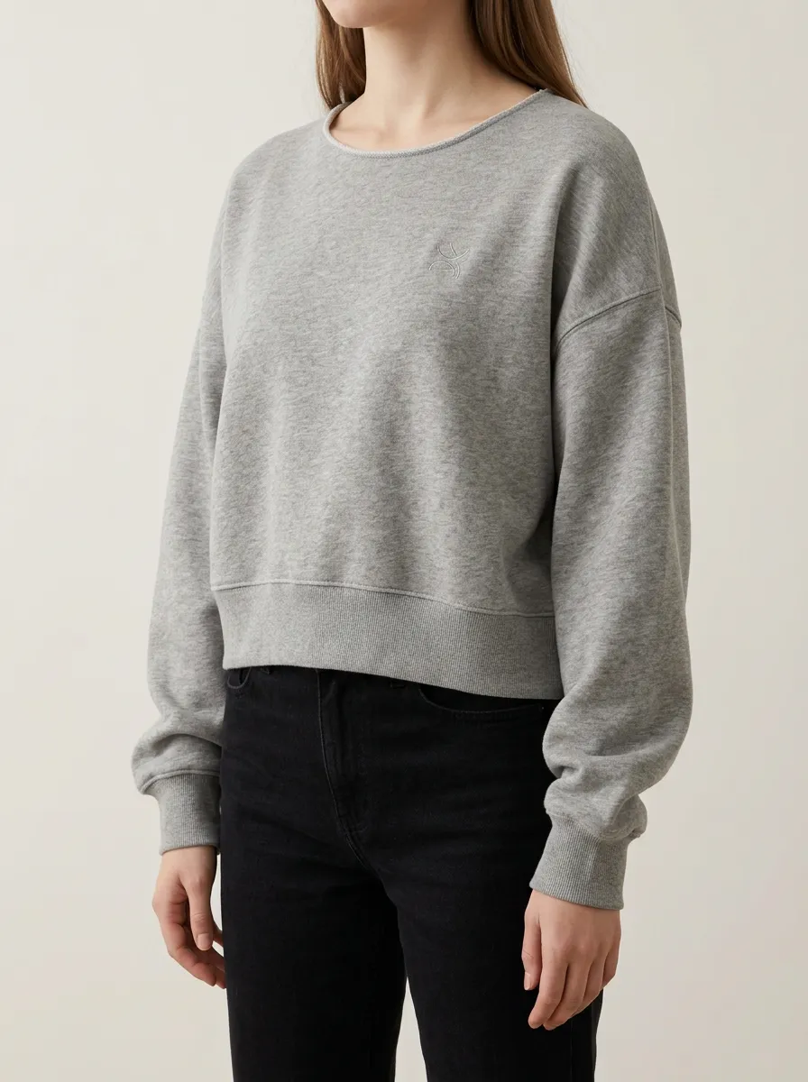 Women's Cropped Embroidered Minimalist Sweatshirt