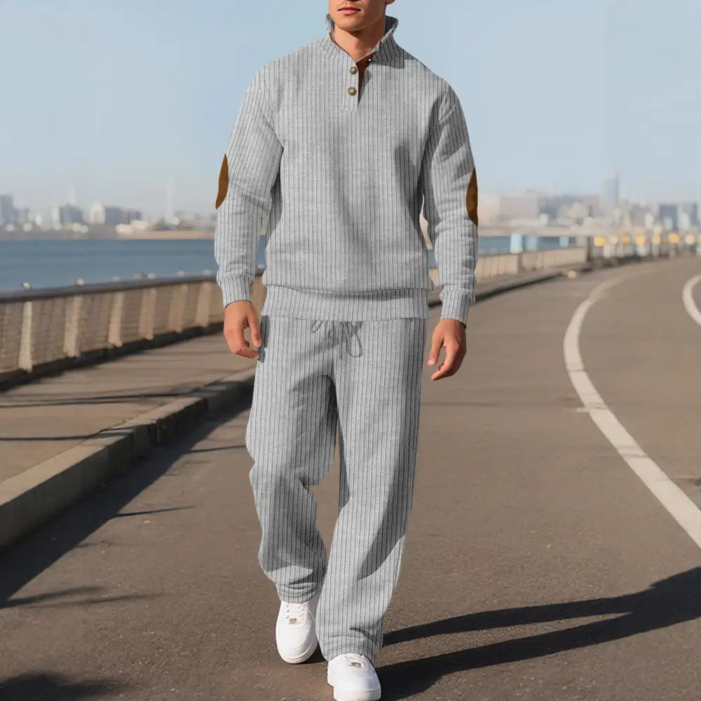 Casual Ribbed Hoodie Sweatpants Set