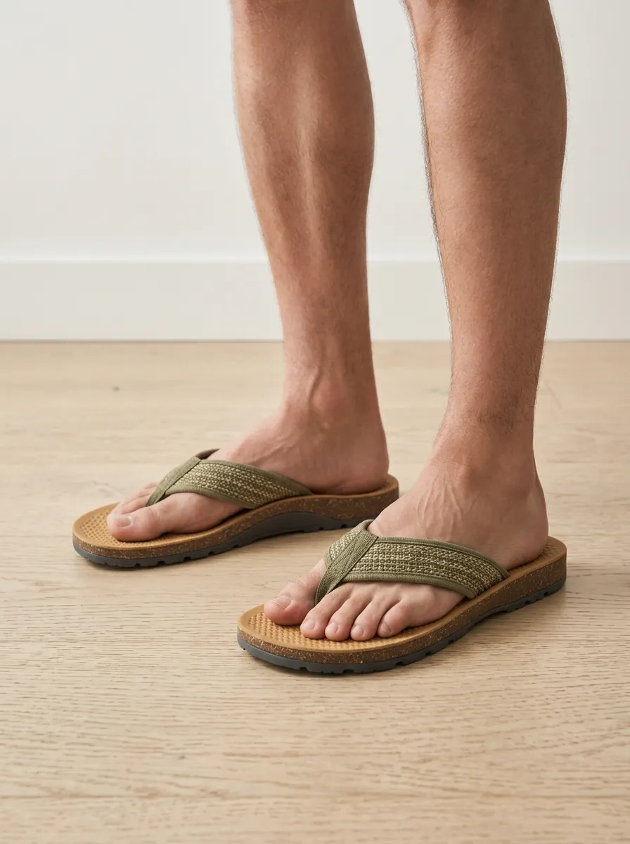 Men's Casual Summer Olive Green Woven Strap Printed Flip Flops
