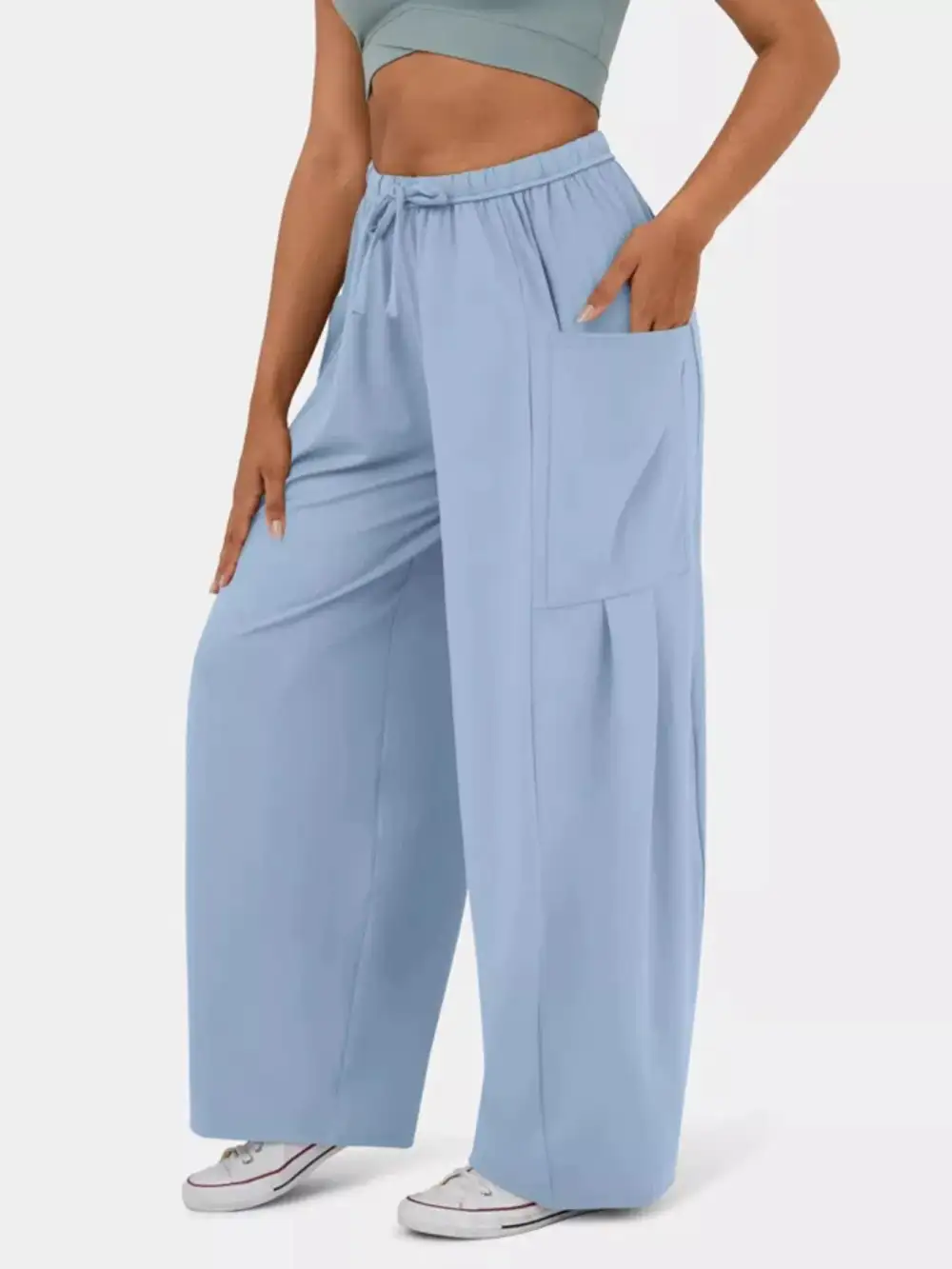 High Waisted Drawstring Wide Leg Pants