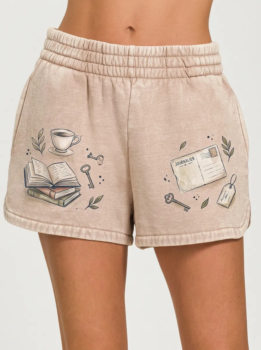 Women's Book Lover Vintage Stationery Printed Shorts