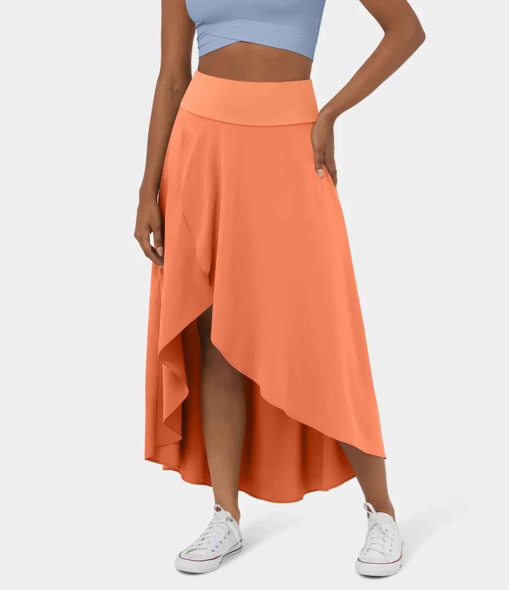 Breezeful High Waisted High Low Ruffle 2-in-1 Flowy Quick Dry Casual Regular Maxi Skirt