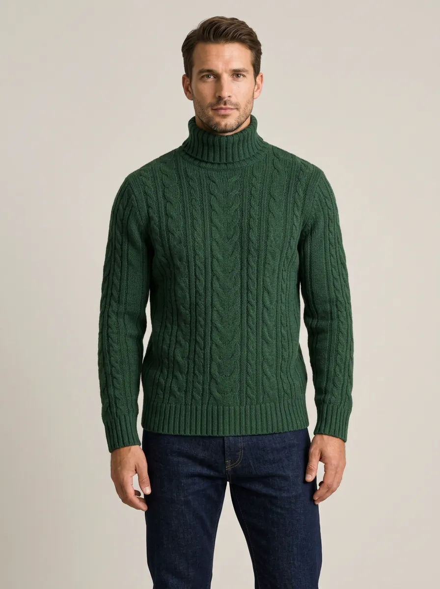 Men's Layer Ready Cable Knit Turtleneck Sweater
