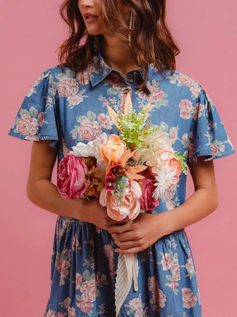 Floral Printed Denim Mini Dress