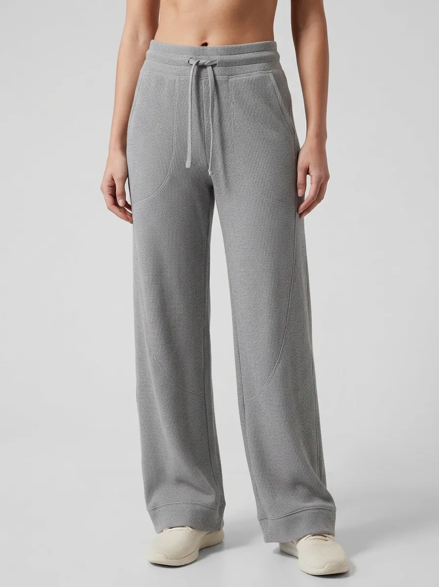 Women's Casual Waffle Knit Drawstring Wide Leg Lounge Pants