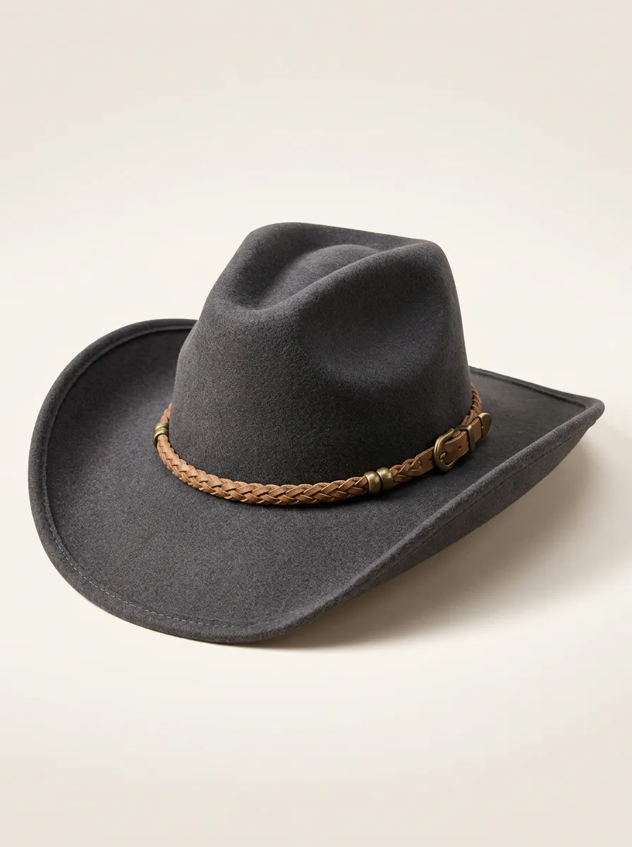 Western Hat Featuring Braided Band and Felt Texture