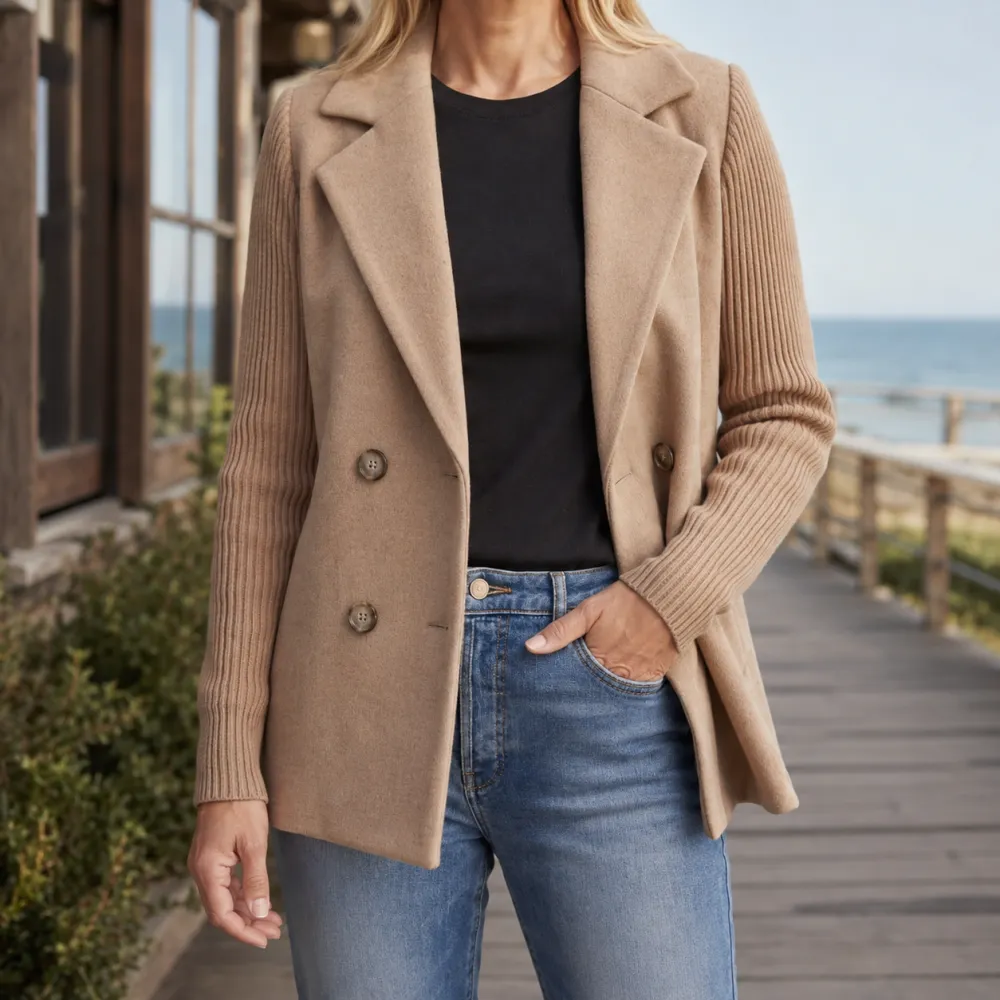 Double-Breasted Notched Lapel Blazer