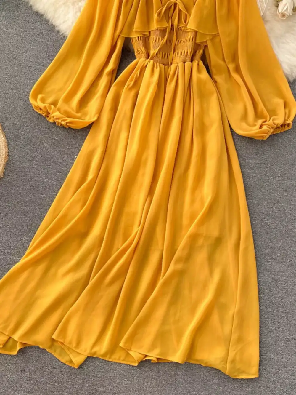 Square Neck Ruffle Dress Casual
