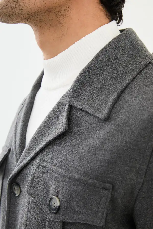 Modern Slim Fit Safari Detail Wool Tailored Coat