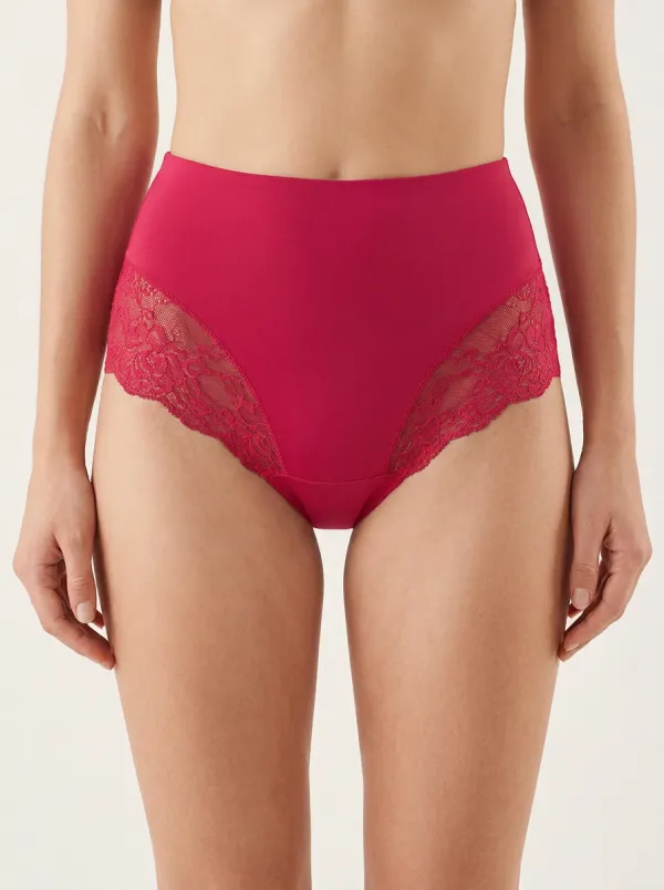 Smooth-Profile High-Waisted Floral-Lace Lace-Trimmed Briefs