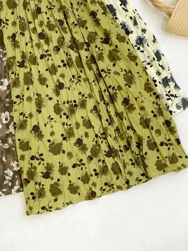 Print Elastic Waist Midi Skirt