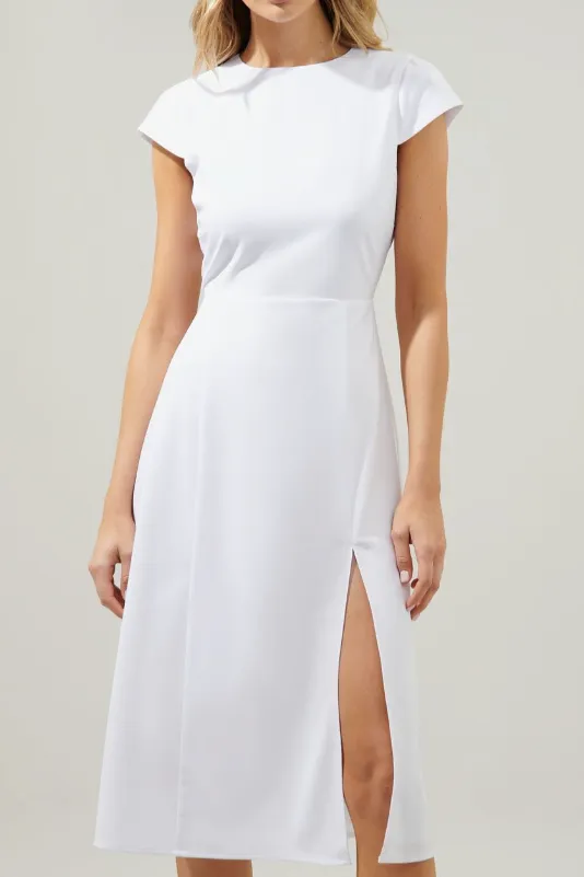 White Sleeveless Slit Hem Midi Dress