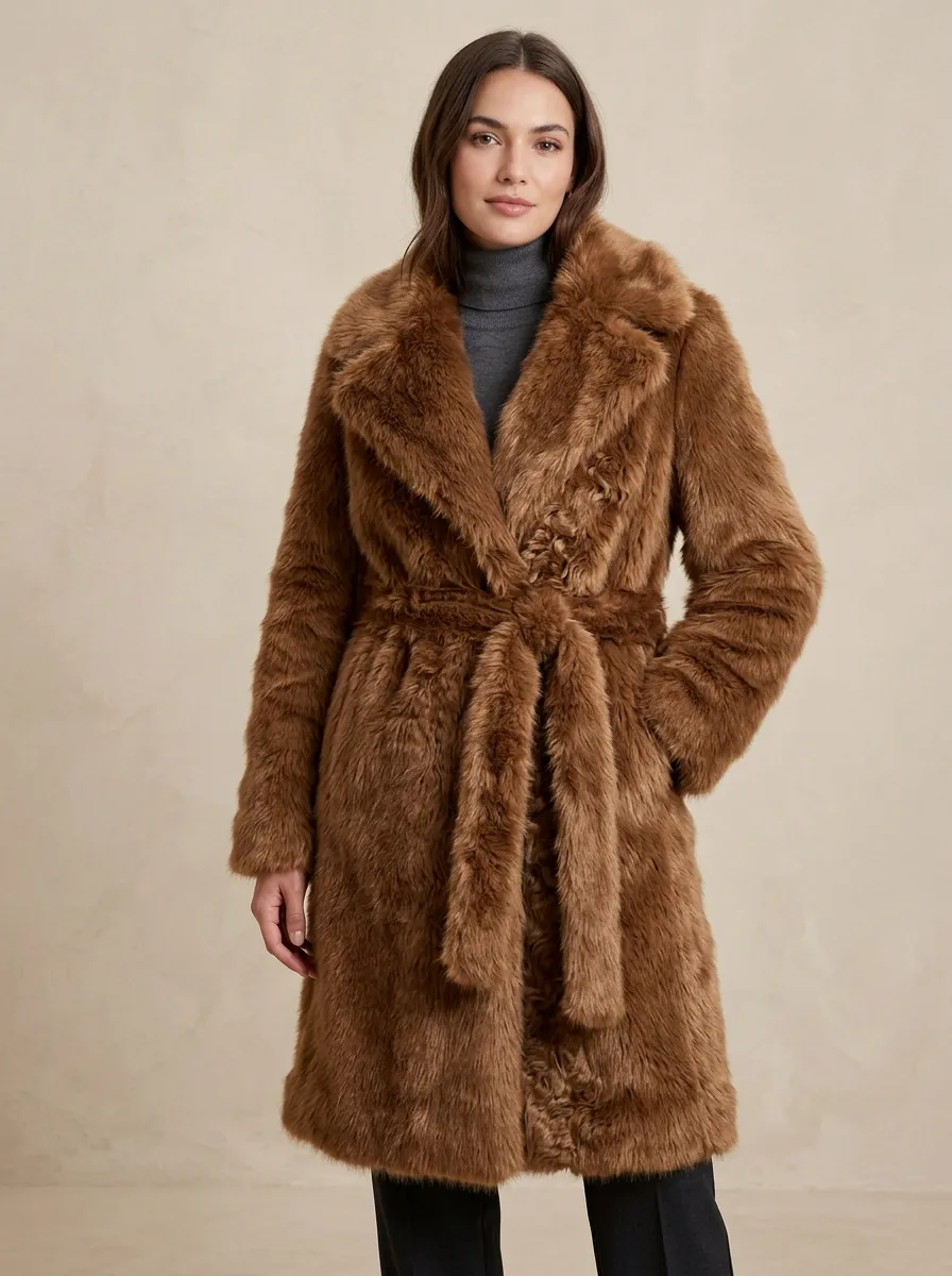 Wrap Faux Fur Belted Coat