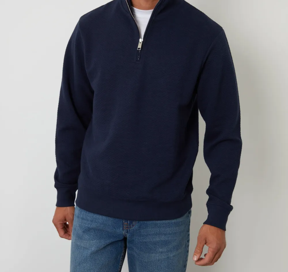 Men's Navy Textured Quarter-Zip Sweatshirt
