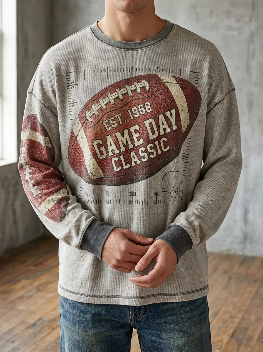 Men's Football Lover Game Day Classic Printed Long Sleeve Top