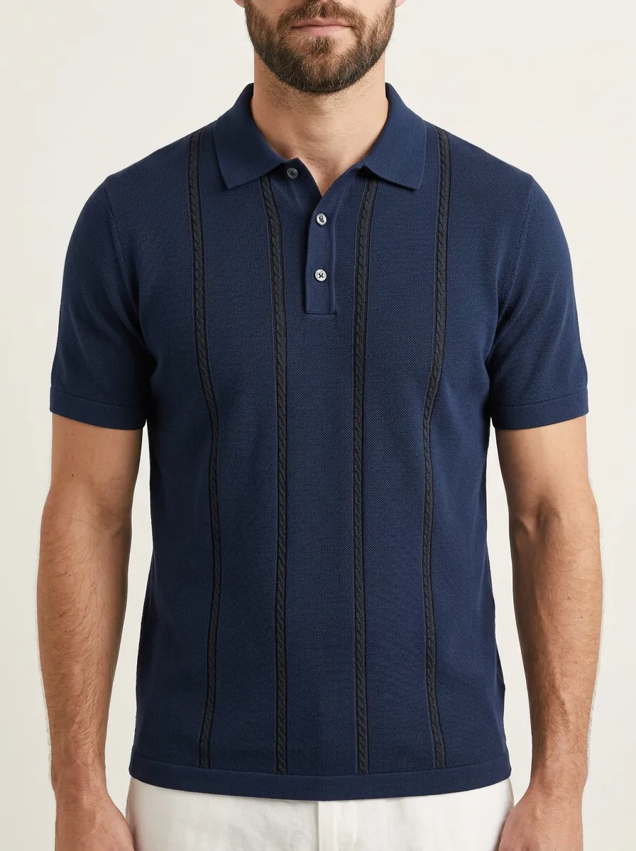 Men's Classic Everyday Vertical Stripe Knit Polo Shirt