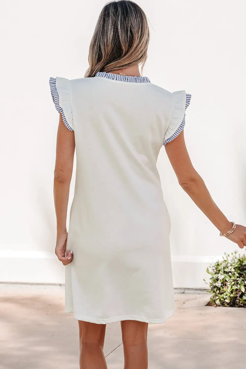 Striped Patchwork Split Neck Dress Casual