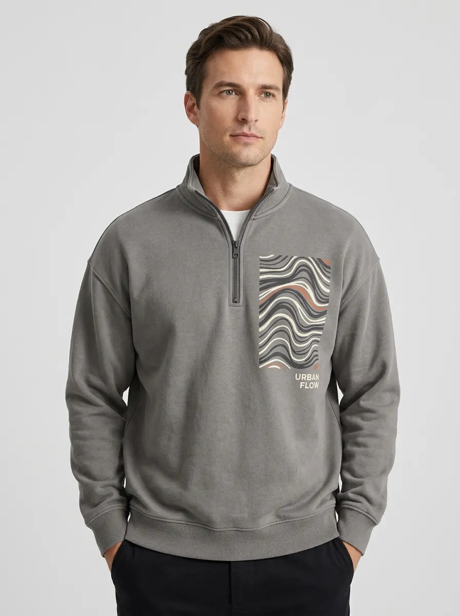 Outdoor-Inspired Half-Zip Abstract Men's Half-Zip Sweatshirt